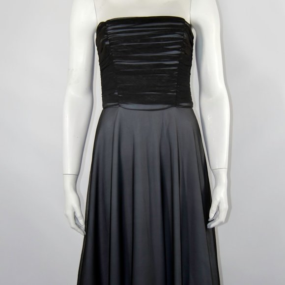 VTG 90s Strapless Black Dress Tuile Maxi Swing Party Cocktail Small - Picture 3 of 6